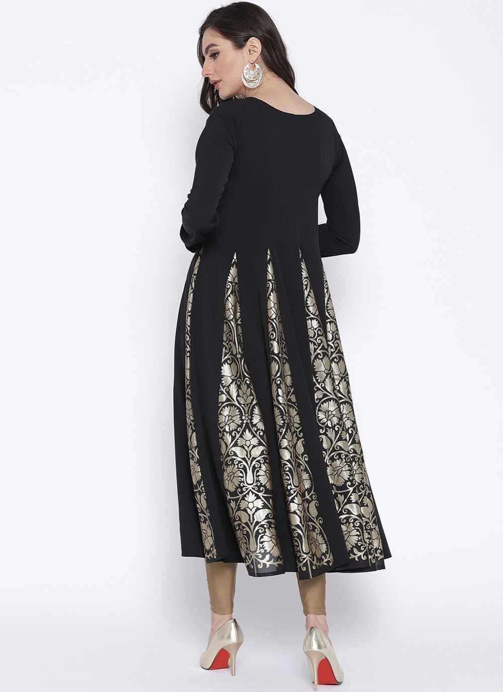 Floor Length Kurti Crepe Silk Black Foil Print Kurtis