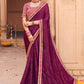 Classic Chiffon Satin Wine Embroidered Saree