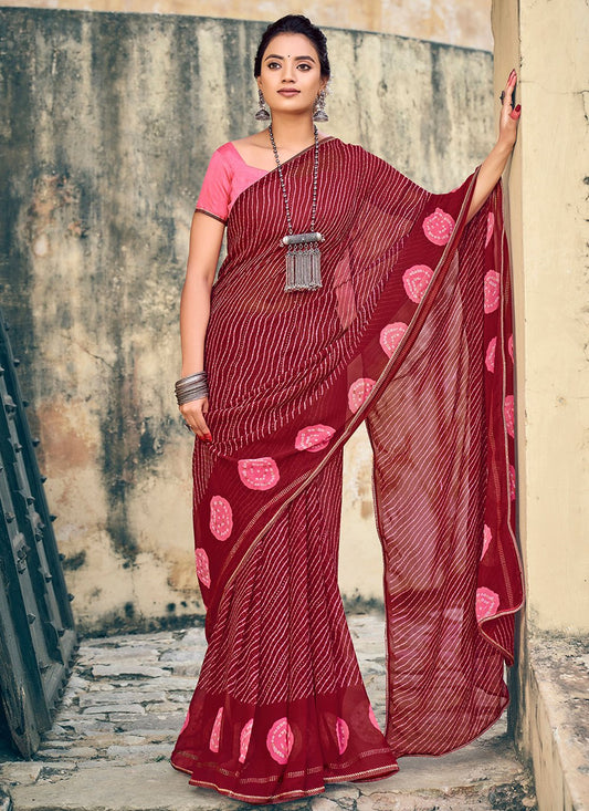 Trendy Saree Chiffon Maroon Foil Print Saree