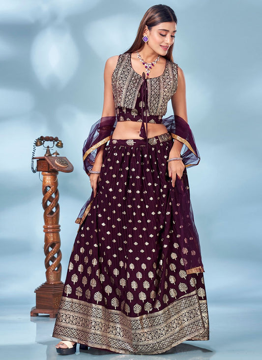 Lehenga Choli Chinon Purple Foil Print Lehenga Choli