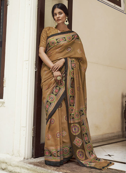 Casual Cotton Beige Foil Print Saree