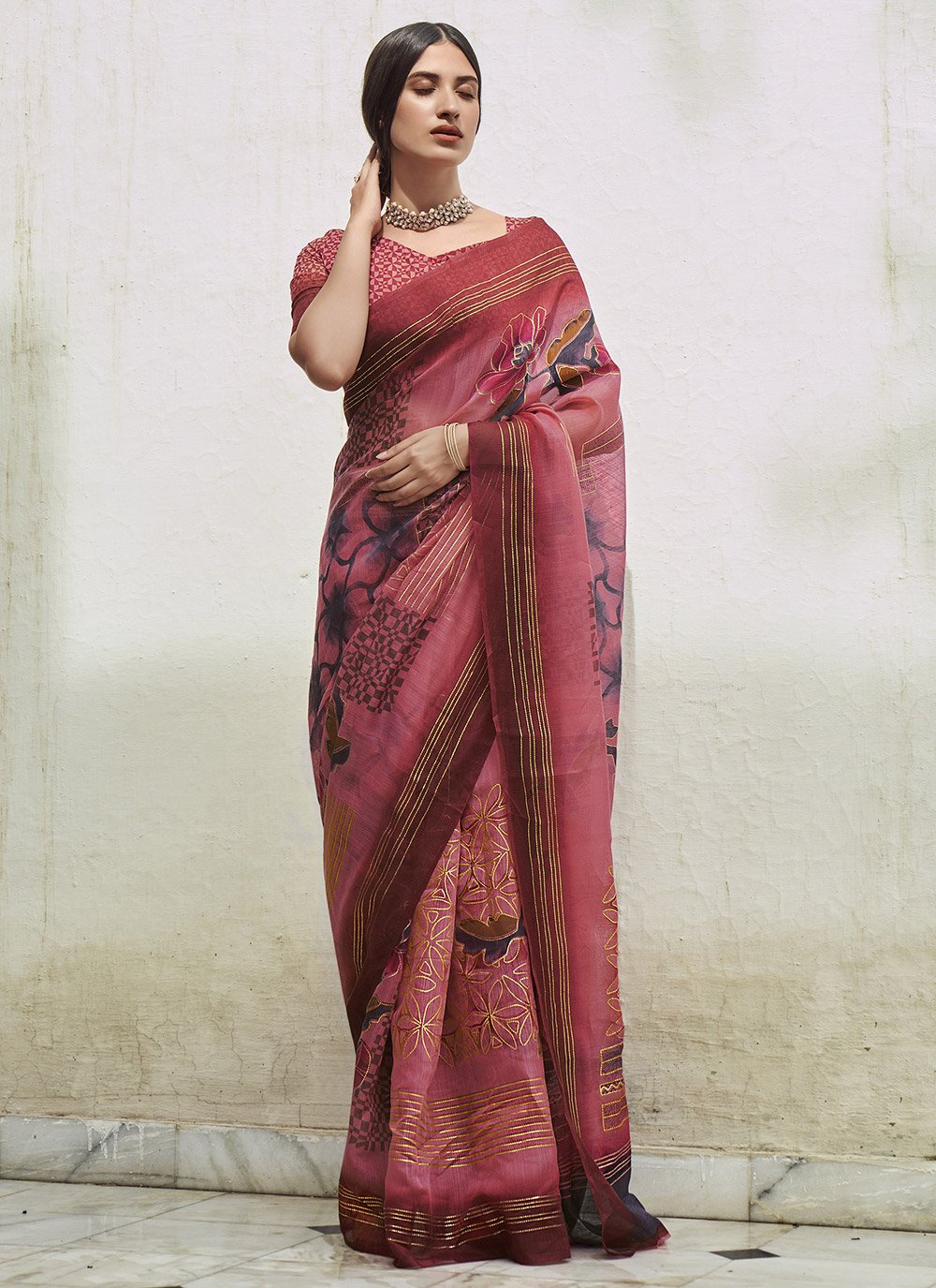 Casual Cotton Maroon Foil Print Saree