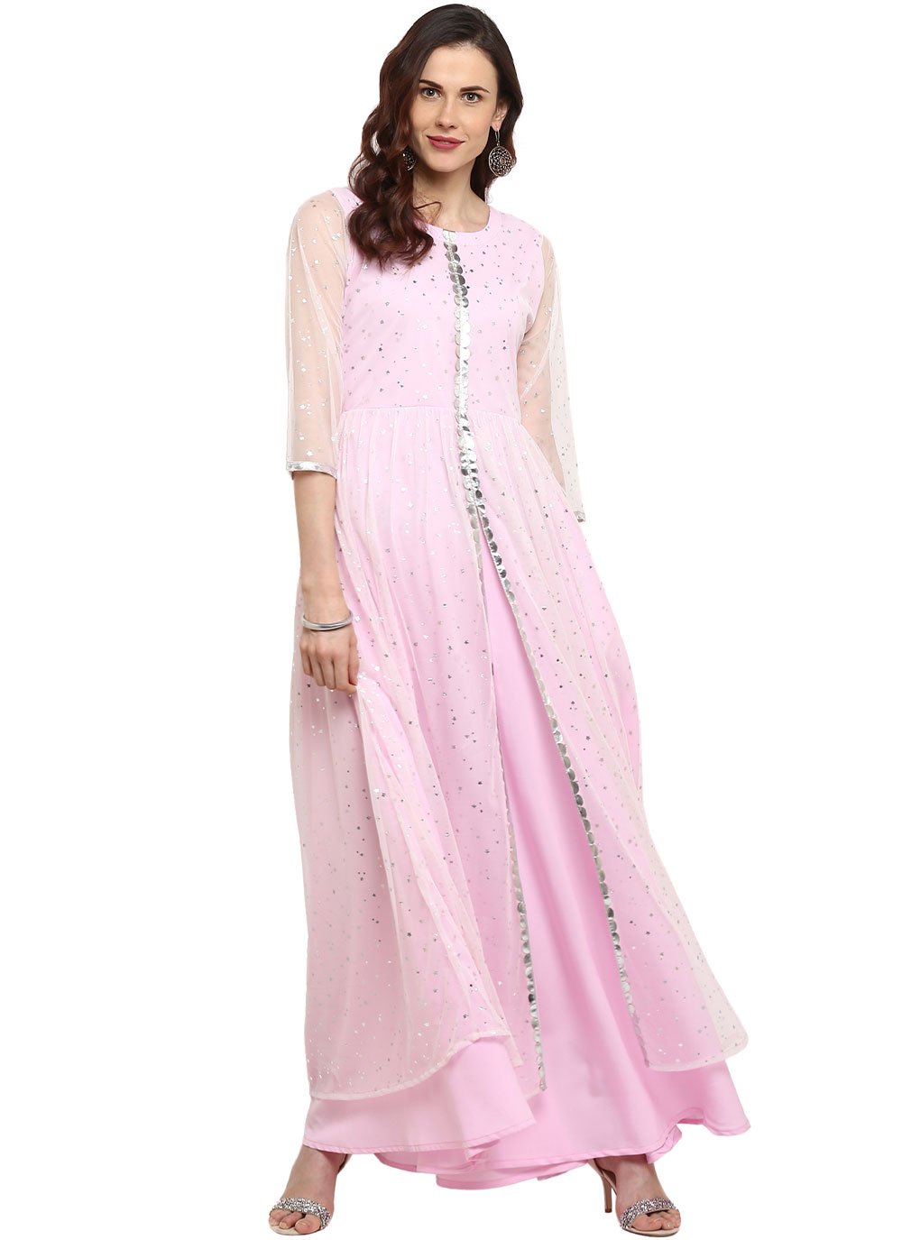 Designer Kurti Crepe Silk Pink Foil Print Kurtis