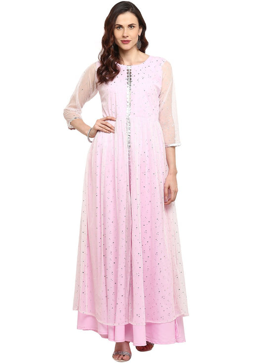 Designer Kurti Crepe Silk Pink Foil Print Kurtis