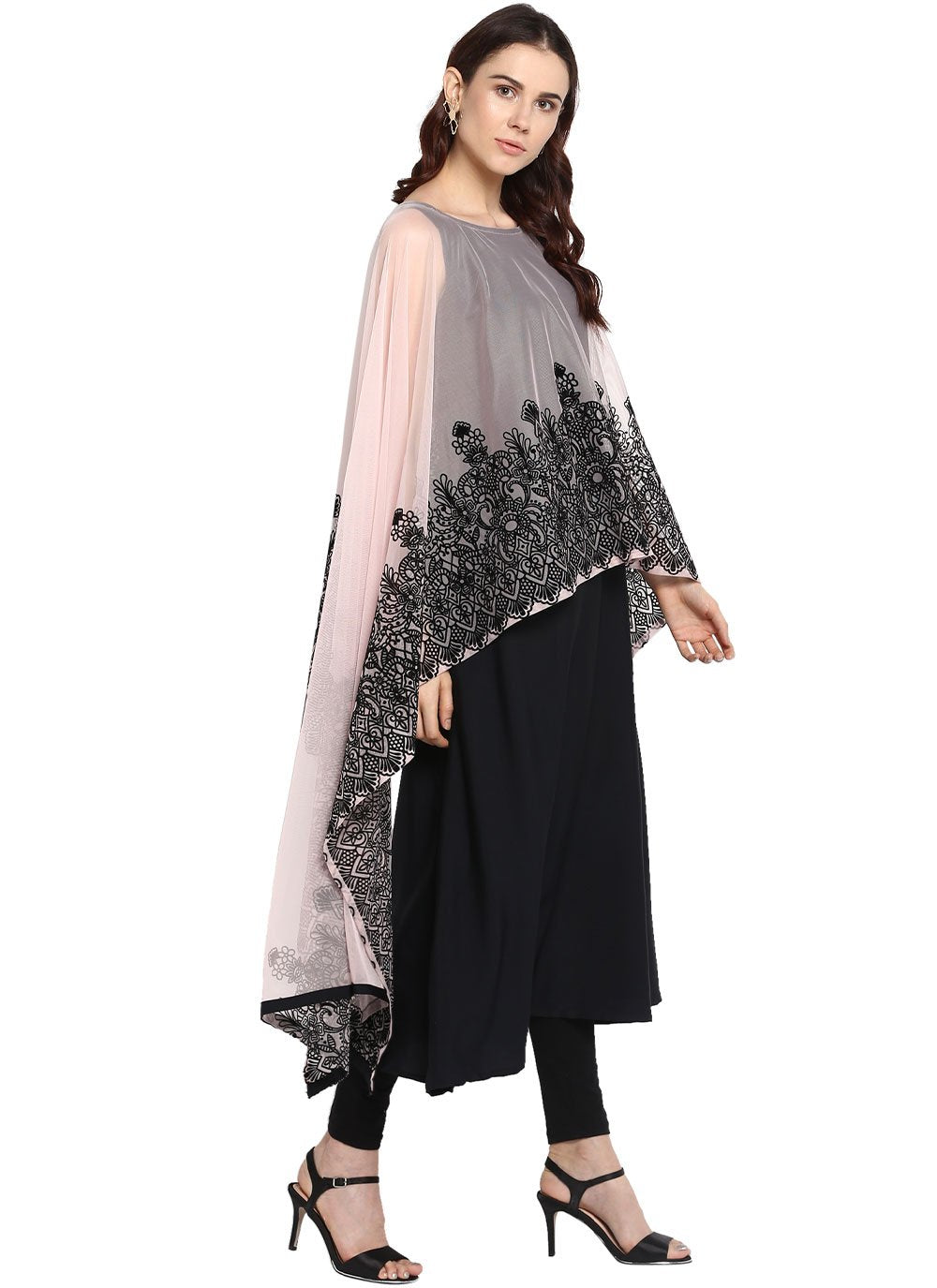 Designer Kurti Crepe Silk Black Foil Print Kurtis