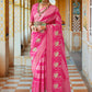 Designer Silk Pink Foil Print Saree