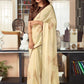 Classic Fancy Fabric Cream Foil Print Saree
