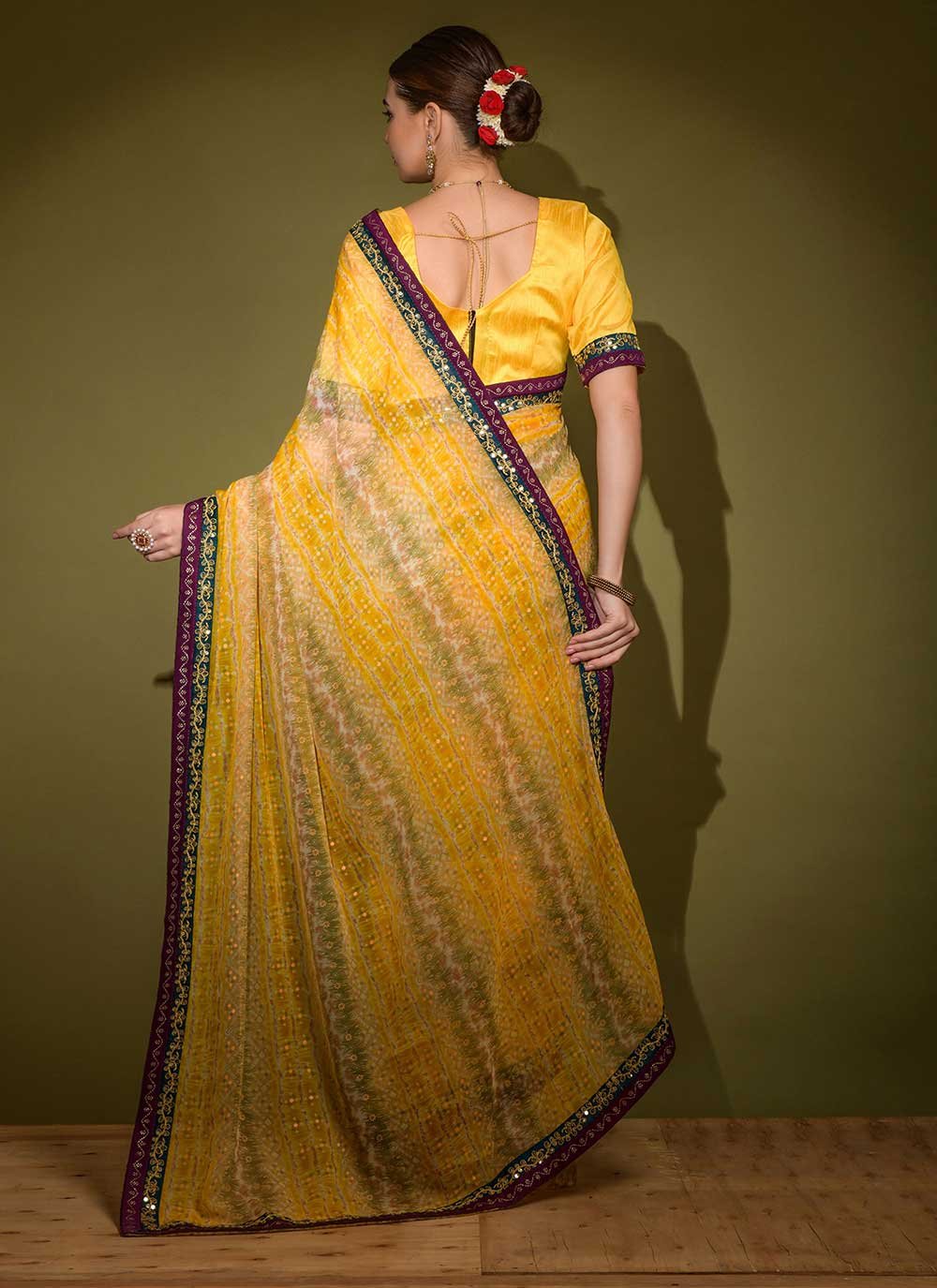 Classic Georgette Yellow Foil Print Saree