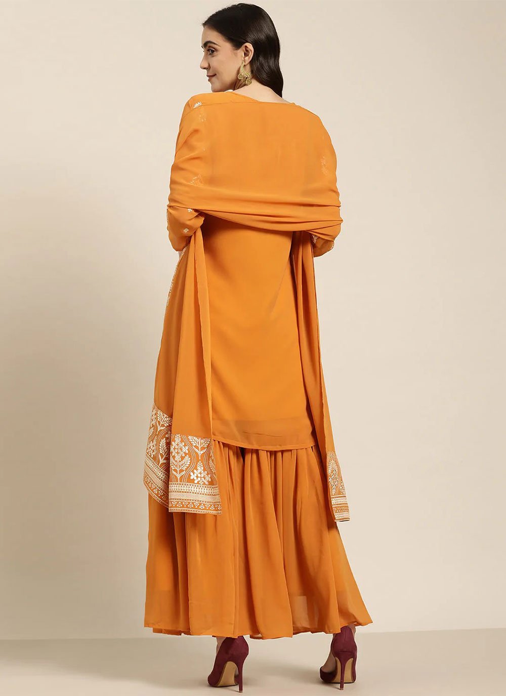 Pakistani Salwar Suit Georgette Orange Foil Print Salwar Kameez