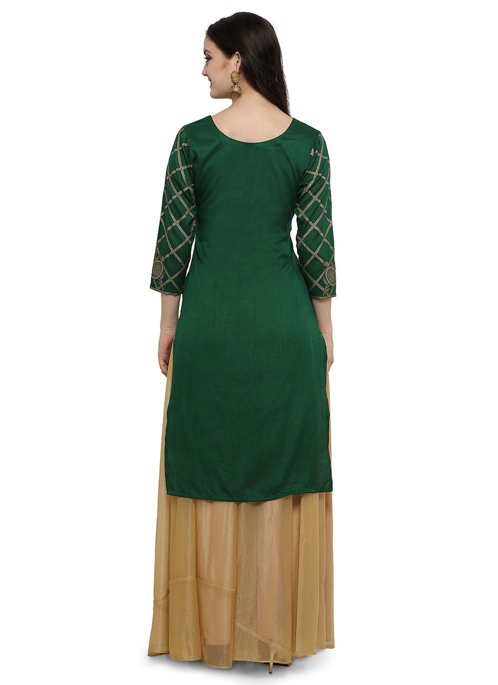 Designer Kurti Poly Silk Green Foil Print Kurtis