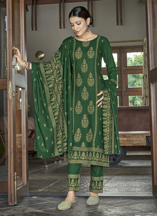 Salwar Suit Rayon Green Foil Print Salwar Kameez