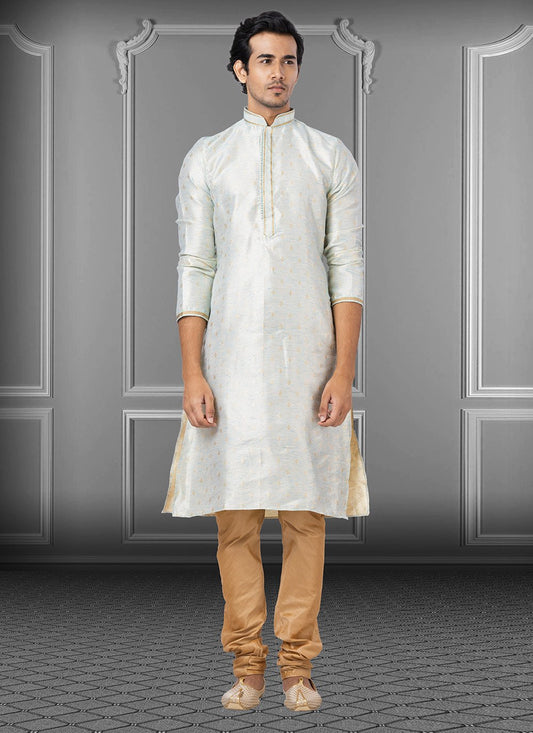 Kurta Pyjama Jacquard Grey Foil Print Mens