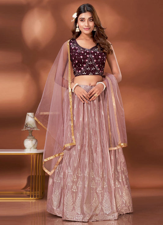 Lehenga Choli Chinon Mauve Foil Print Lehenga Choli