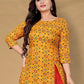 Casual Kurti Cotton Mustard Foil Print Kurtis