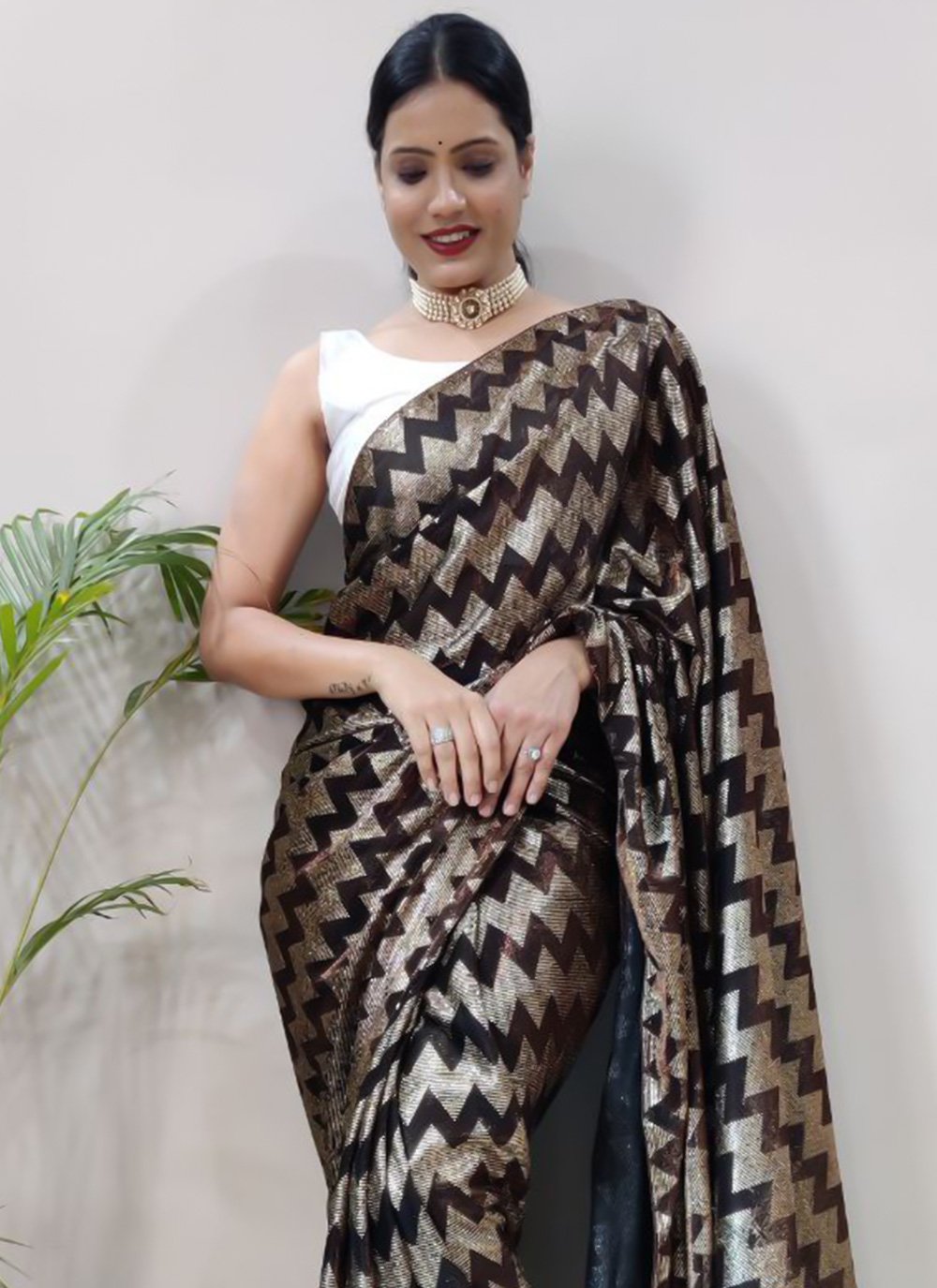 Classic Net Silver Foil Print Saree