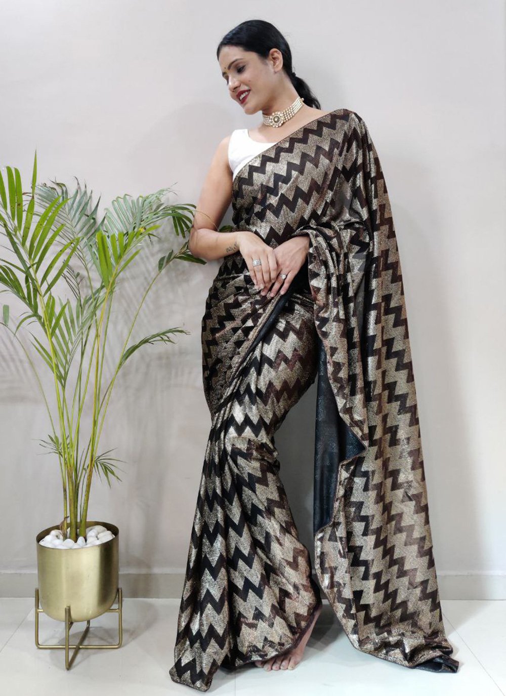 Classic Net Silver Foil Print Saree