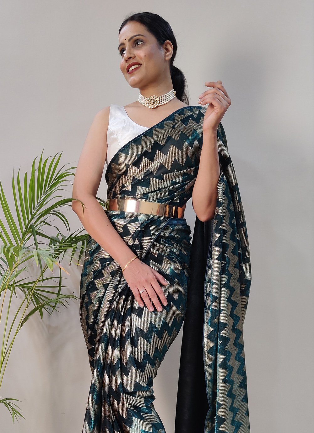 Trendy Saree Net Teal Foil Print Saree