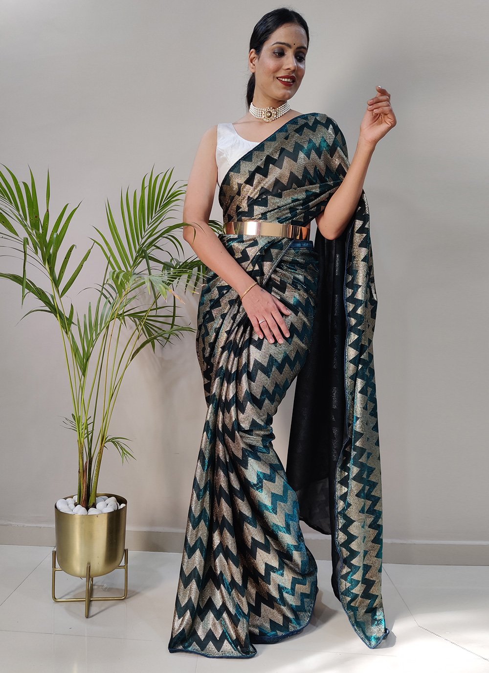 Trendy Saree Net Teal Foil Print Saree