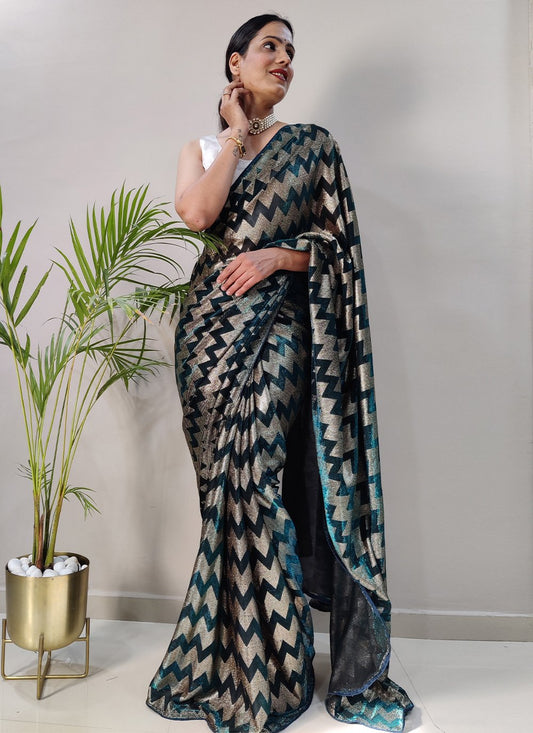 Trendy Saree Net Teal Foil Print Saree