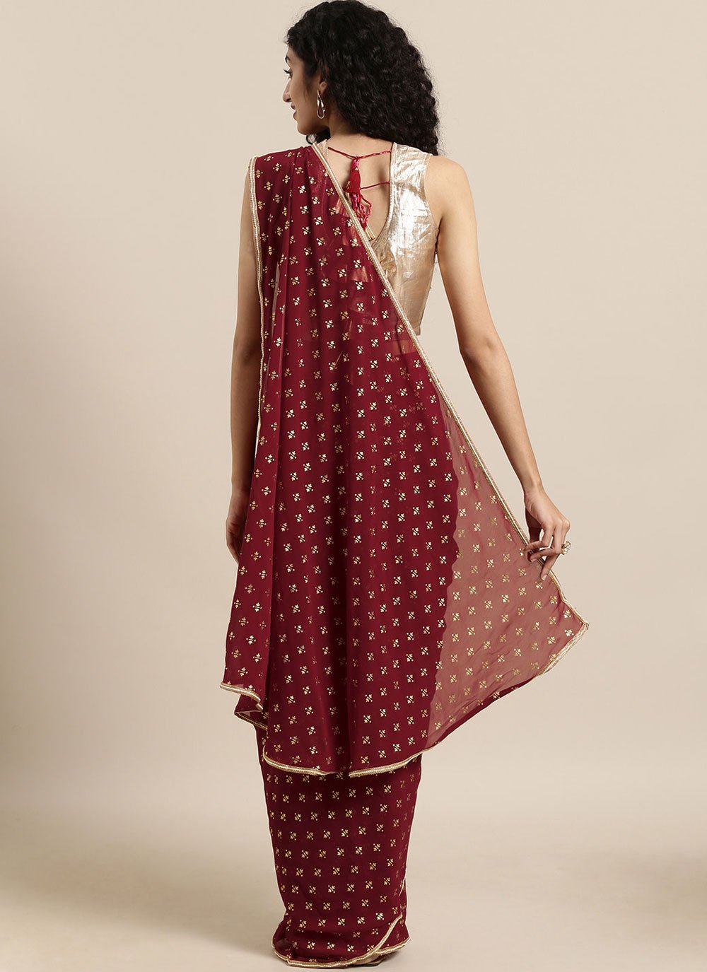 Classic Georgette Maroon Foil Print Saree