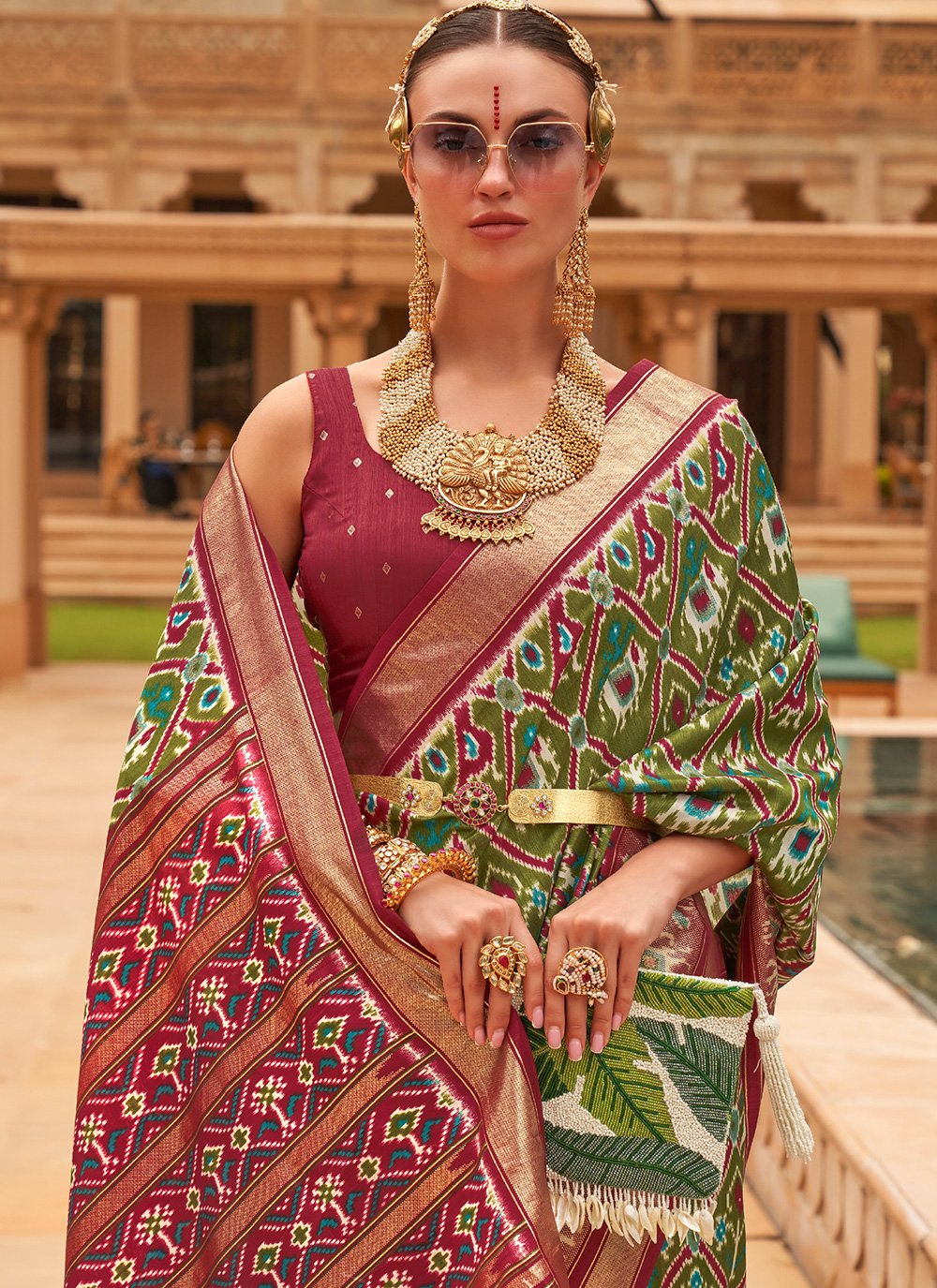 Classic Patola Silk Green Foil Print Saree