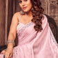 Designer Satin Silk Pink Foil Print Saree