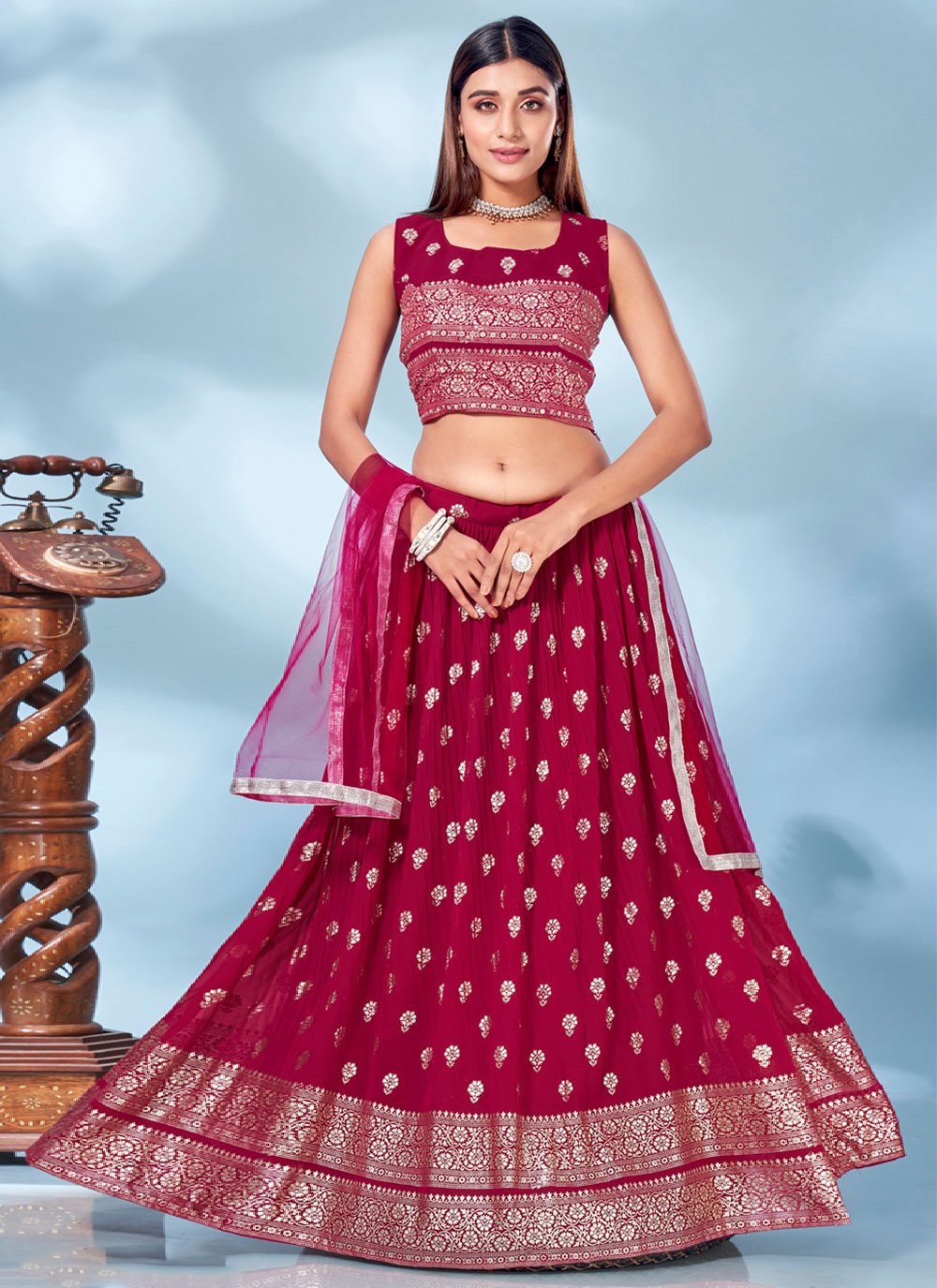 Lehenga Choli Chinon Rani Foil Print Lehenga Choli