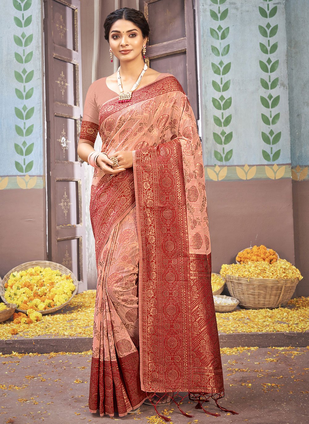 Classic Cotton Pink Foil Print Saree