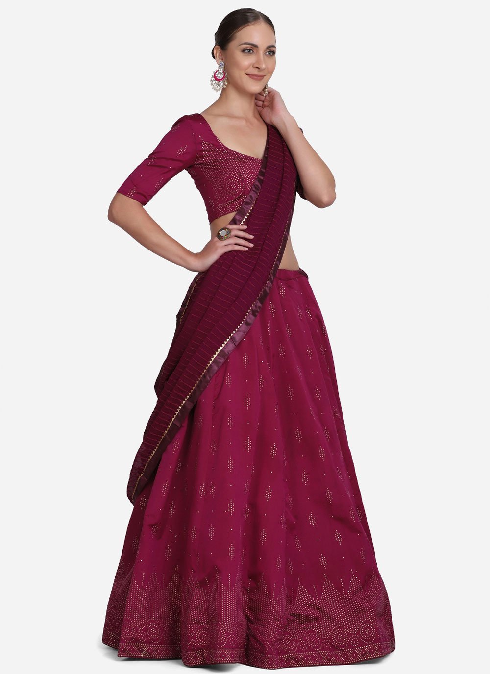 Lehenga Choli Tafeta Silk Maroon Foil Print Lehenga Choli