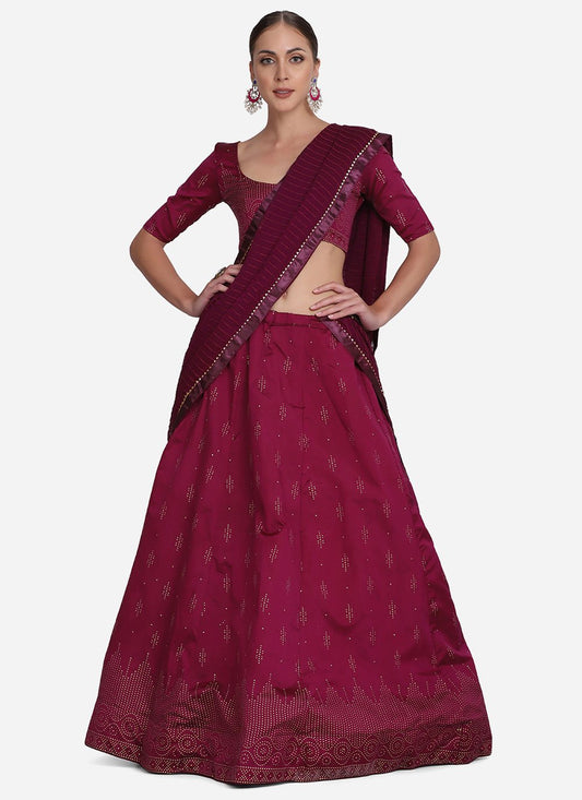 Lehenga Choli Tafeta Silk Maroon Foil Print Lehenga Choli