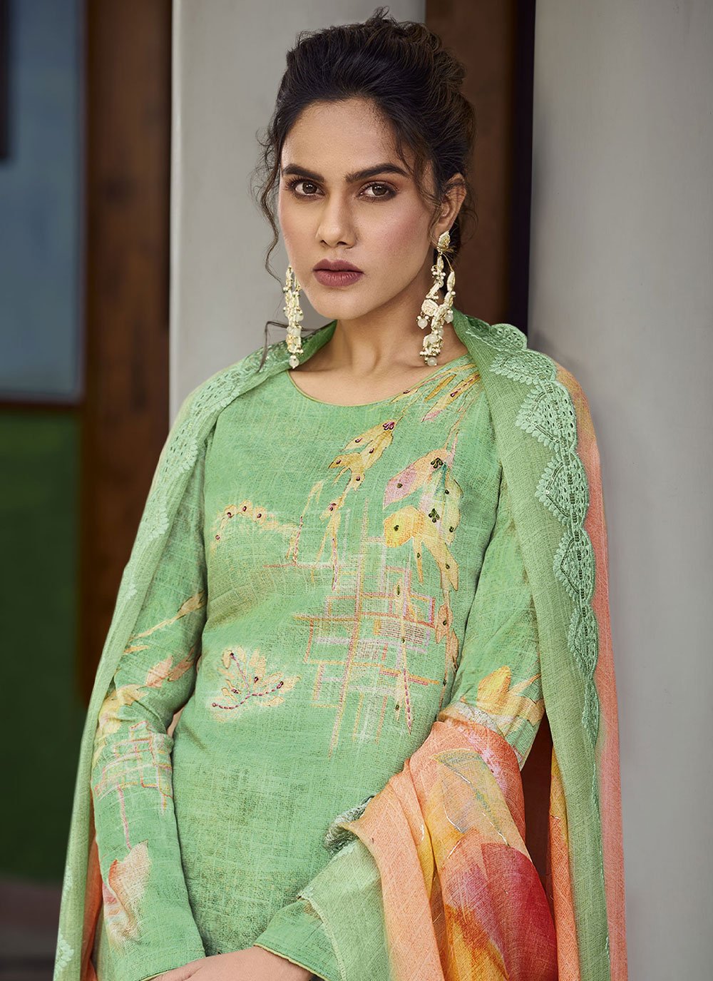 Floor Lenght Salwar Suit Georgette Sea Green Digital Print Salwar Kameez