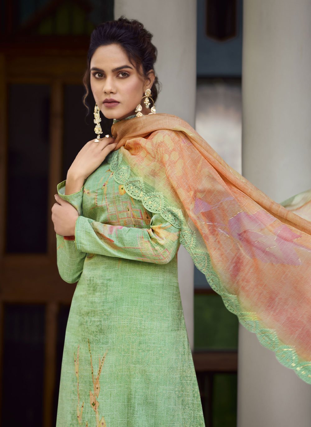 Floor Lenght Salwar Suit Georgette Sea Green Digital Print Salwar Kameez