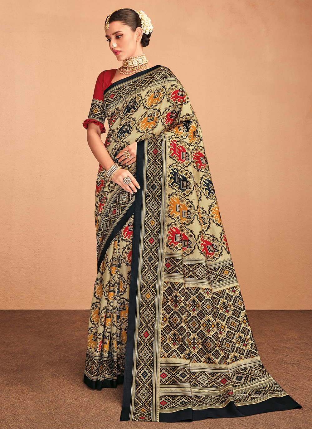 Contemporary Silk Multi Colour Foil Print Saree