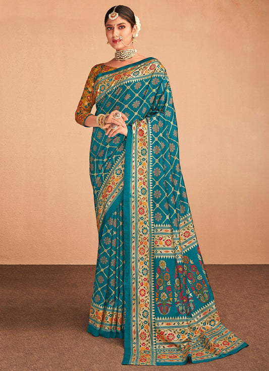 Contemporary Silk Green Foil Print Saree