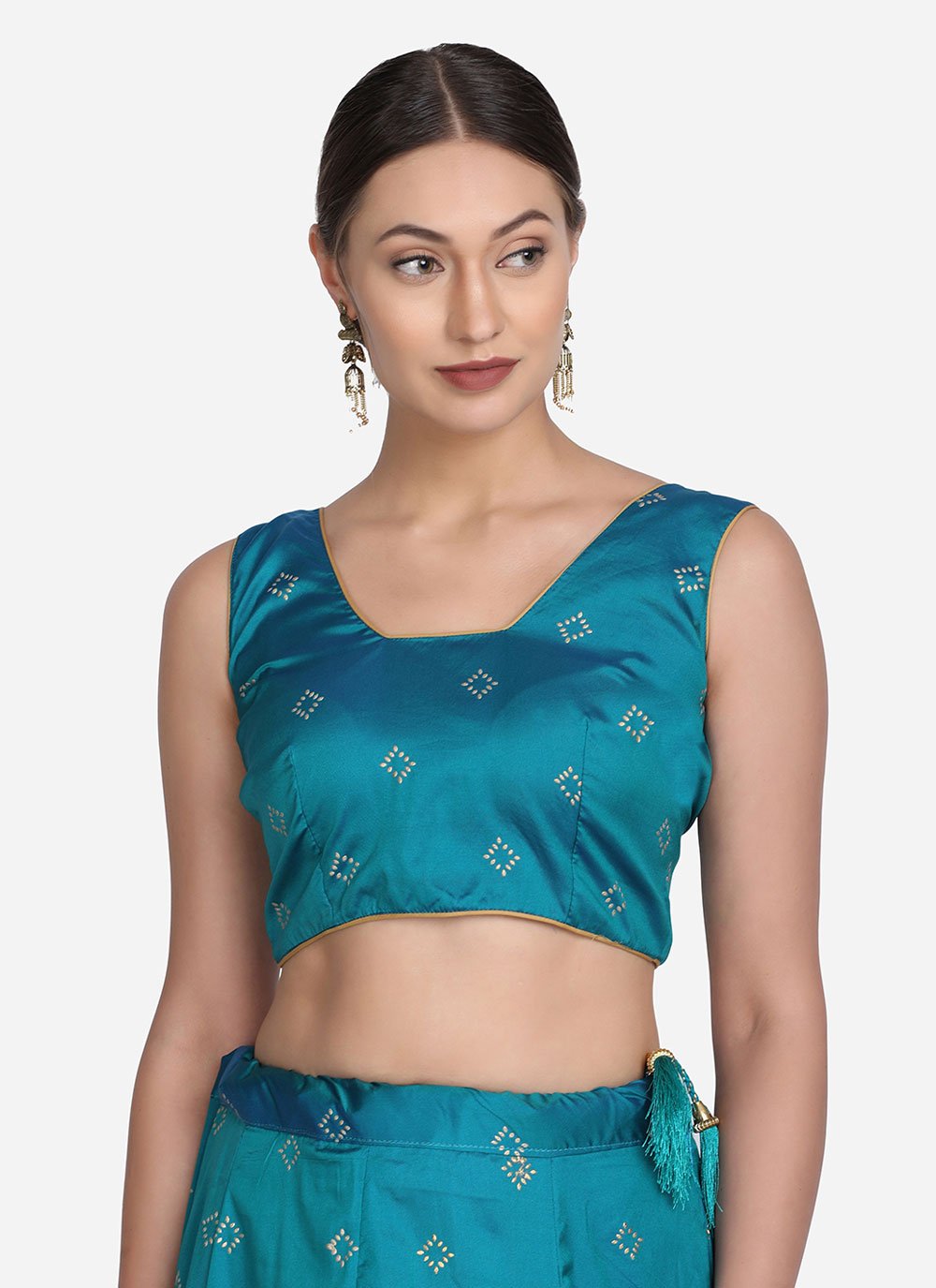 Lehenga Choli Tafeta Silk Turquoise Foil Print Lehenga Choli