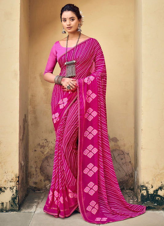 Traditional Saree Chiffon Pink Foil Print Saree