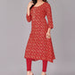 Party Wear Kurti Rayon Viscose Red Foil Print Kurtis