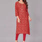 Party Wear Kurti Rayon Viscose Red Foil Print Kurtis