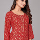 Party Wear Kurti Rayon Viscose Red Foil Print Kurtis