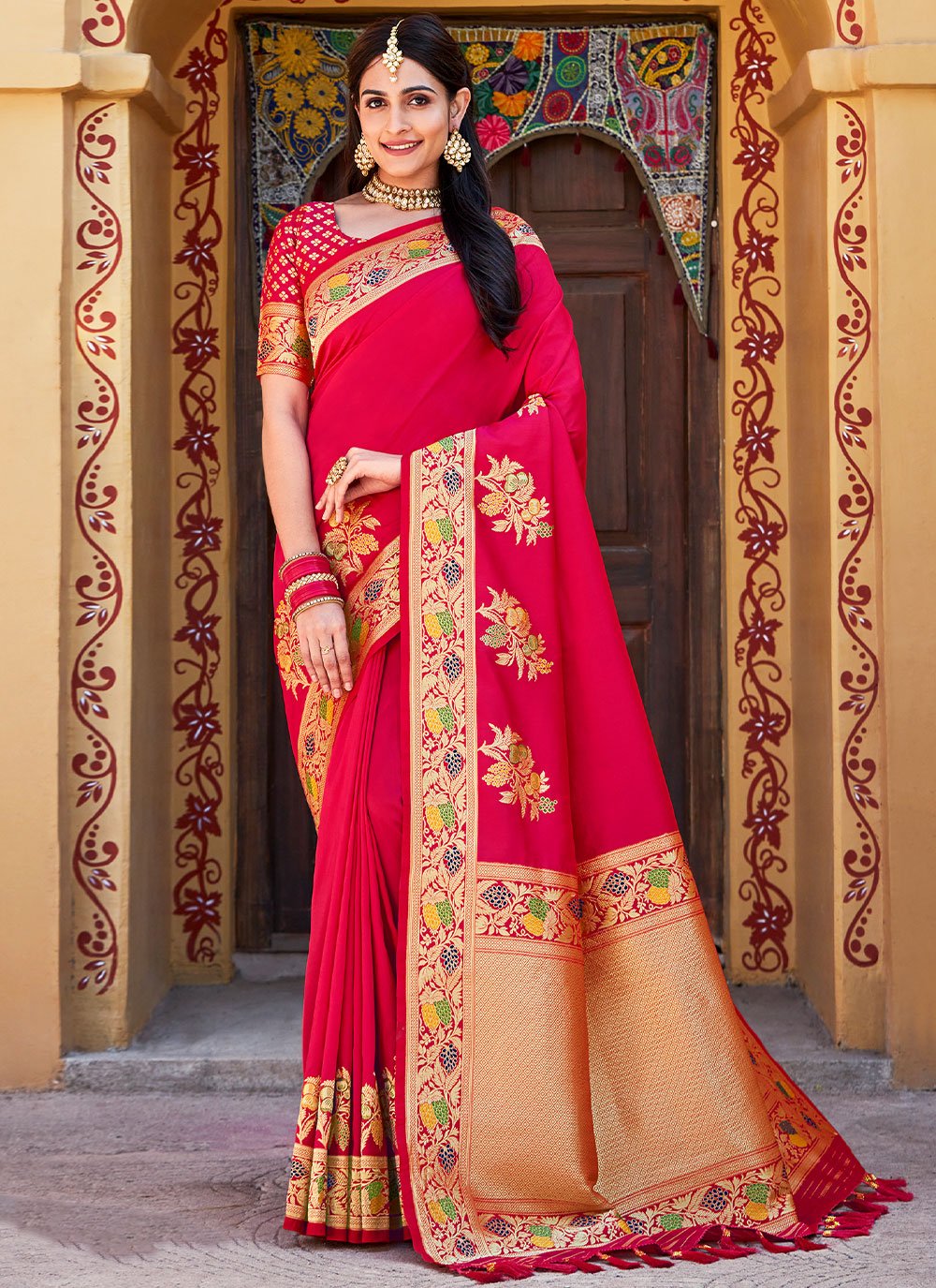 Classic Silk Fuchsia Patch Border Saree