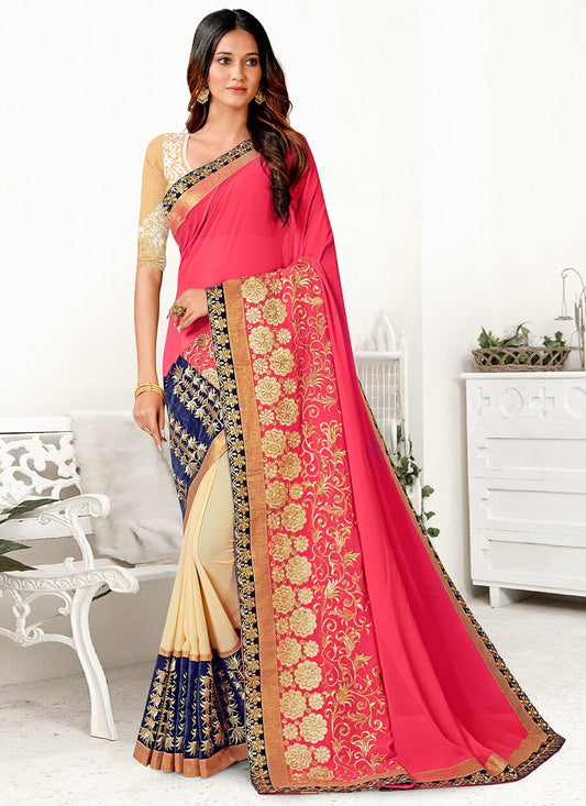 Classic Net Fuchsia Patch Border Saree