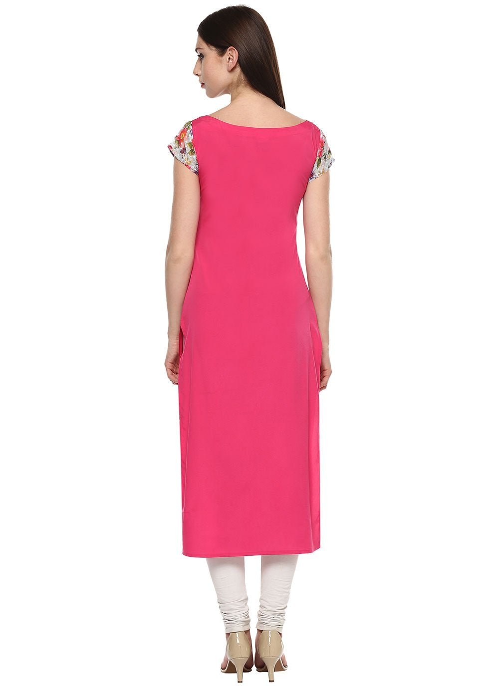 Casual Kurti Chanderi Fuchsia Foil Print Kurtis