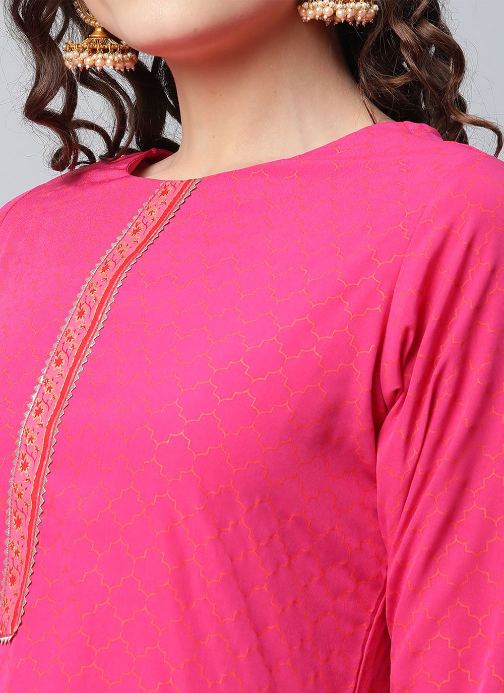 Casual Kurti Crepe Silk Fuchsia Print Kurtis
