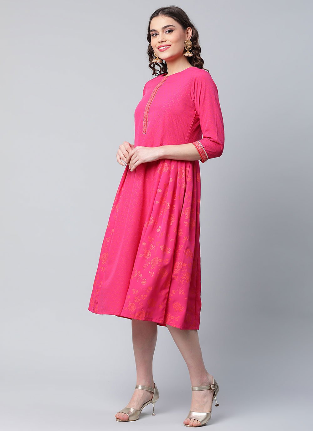 Casual Kurti Crepe Silk Fuchsia Print Kurtis