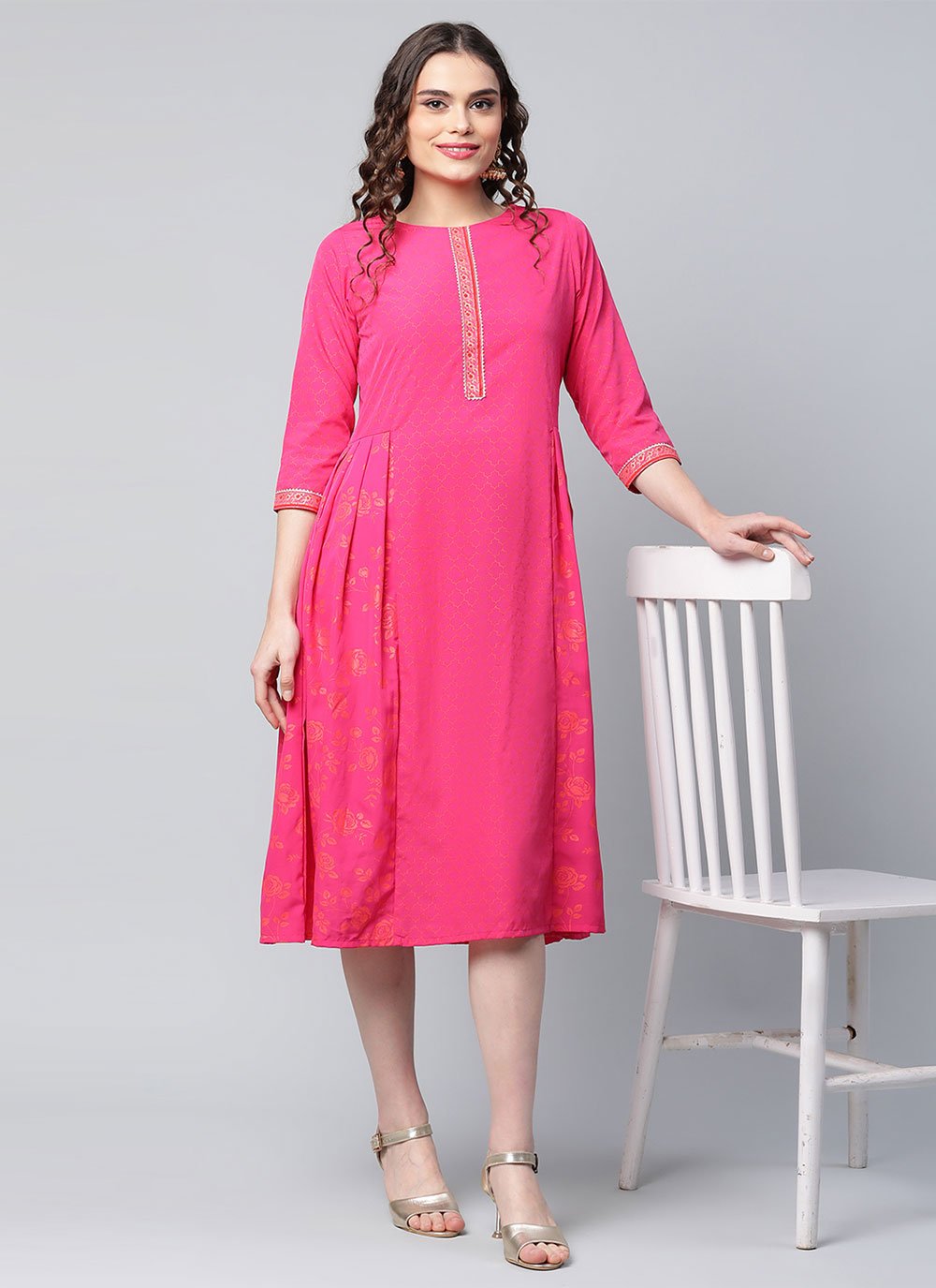 Casual Kurti Crepe Silk Fuchsia Print Kurtis