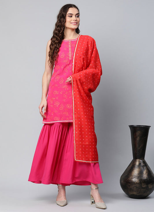 Salwar Suit Crepe Silk Fuchsia Print Salwar Kameez