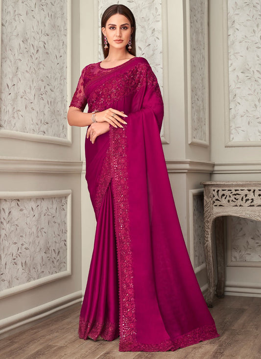 Traditional Saree Silk Fuchsia Embroidered Saree