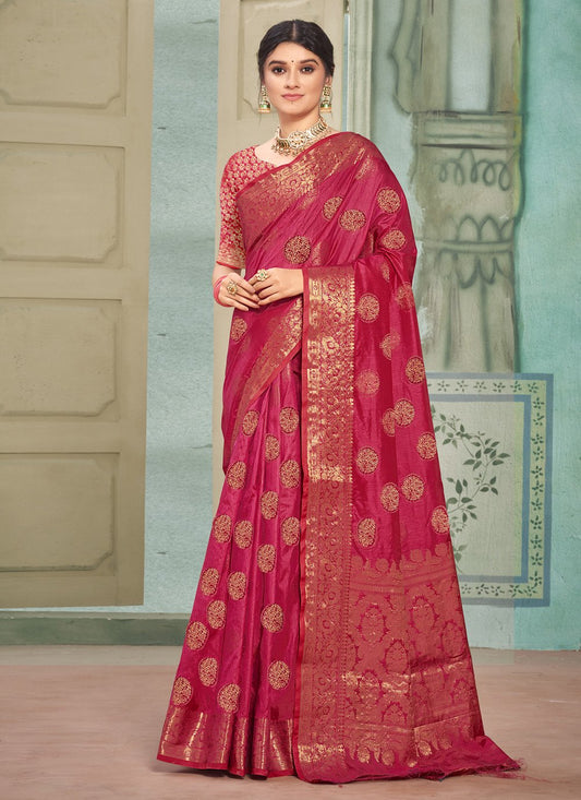 Traditional Saree Cotton Silk Fuchsia Fancy Work Saree