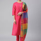 Straight Salwar Suit Poly Silk Fuchsia Plain Salwar Kameez