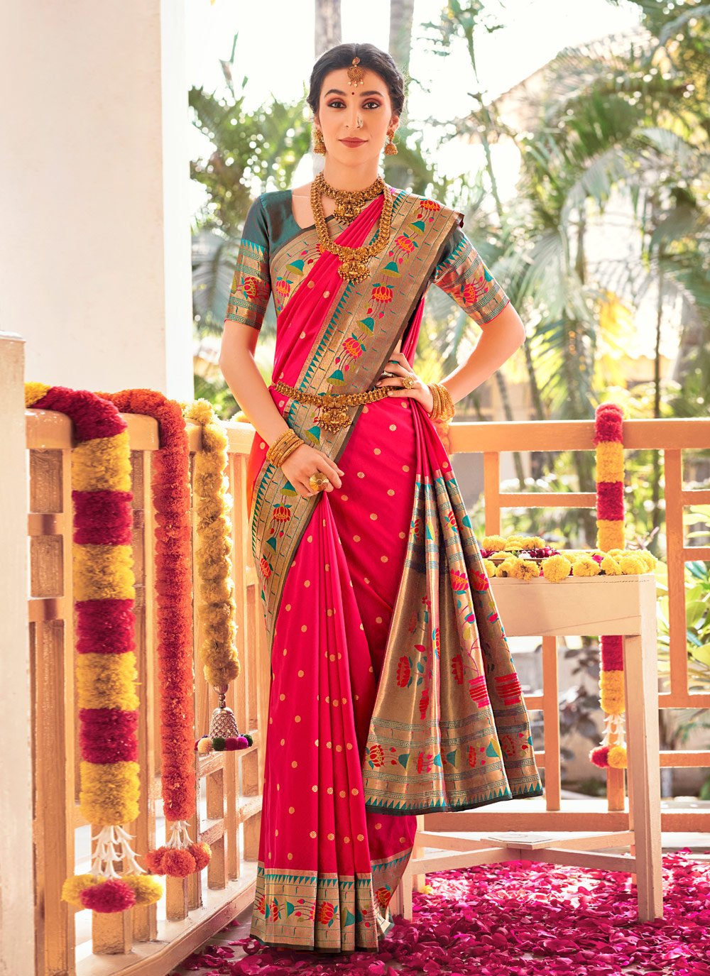 Traditional Saree Silk Fuchsia Patch Border Saree